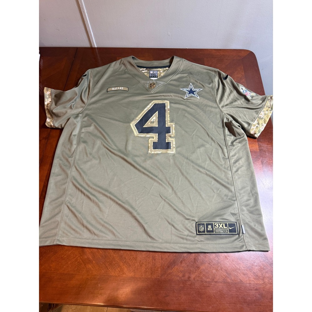 Nike Dallas Cowboys Dak‎ Prescott 4 Salute to Service Jersey Mens 3XL Camo Olive